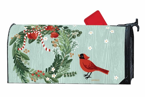 Cardinal Wreath  MailWraps Mailbox Cover