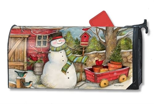 Red Barn Snowman Large MailWraps Magnetic Mailbox Cover