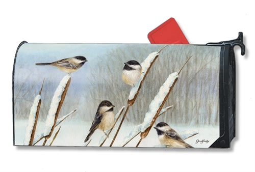 Cattail Chickadees Large MailWraps Magnetic Mailbox Cover