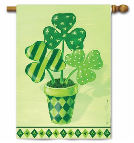Pot O' Shamrocks Decorative House Flag