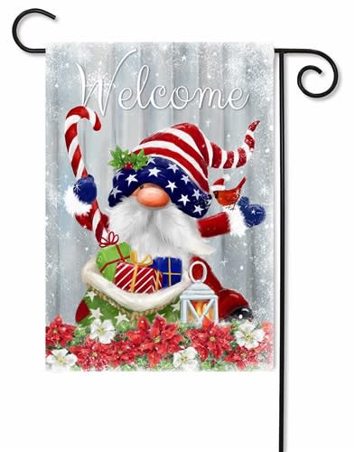 Patriotic Christmas Gnome Decorative Garden Flag