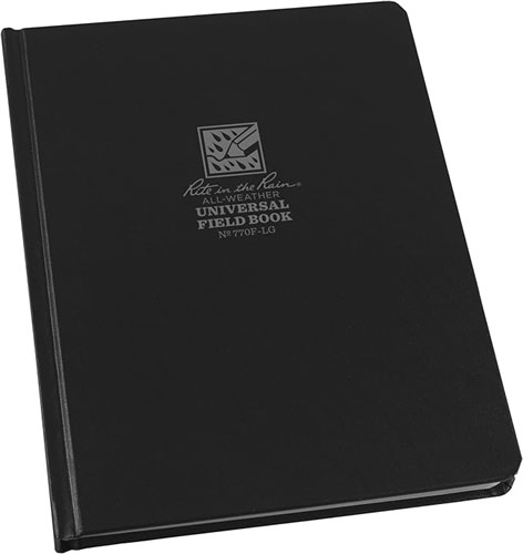 Rite in the Rain Black Hard Cover Notebook 6.75" x 8.75"