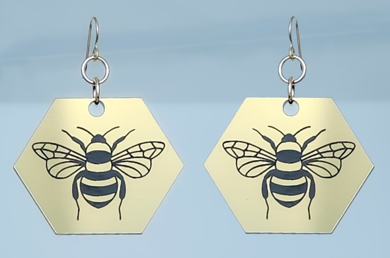 18g Earrings - Gold Acrylic - Bee Hex