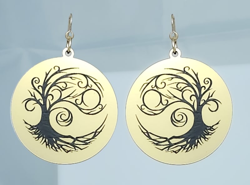 18g Earrings - Gold Acrylic - Swirled Tree