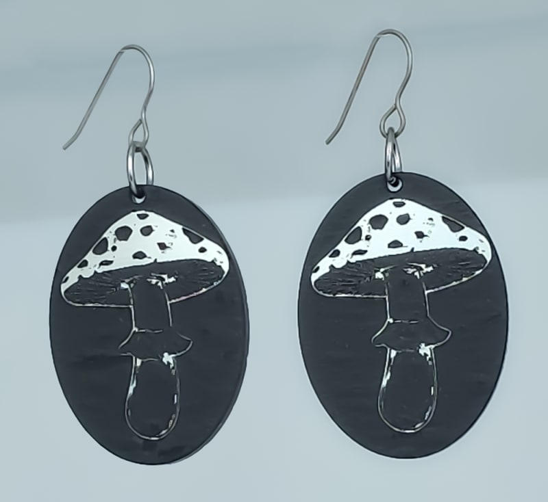 18g Earrings - Silver Acrylic - Mushroom