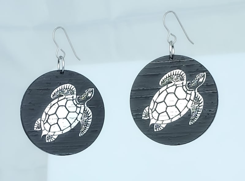 18g Earrings - Silver Acrylic - Turtle