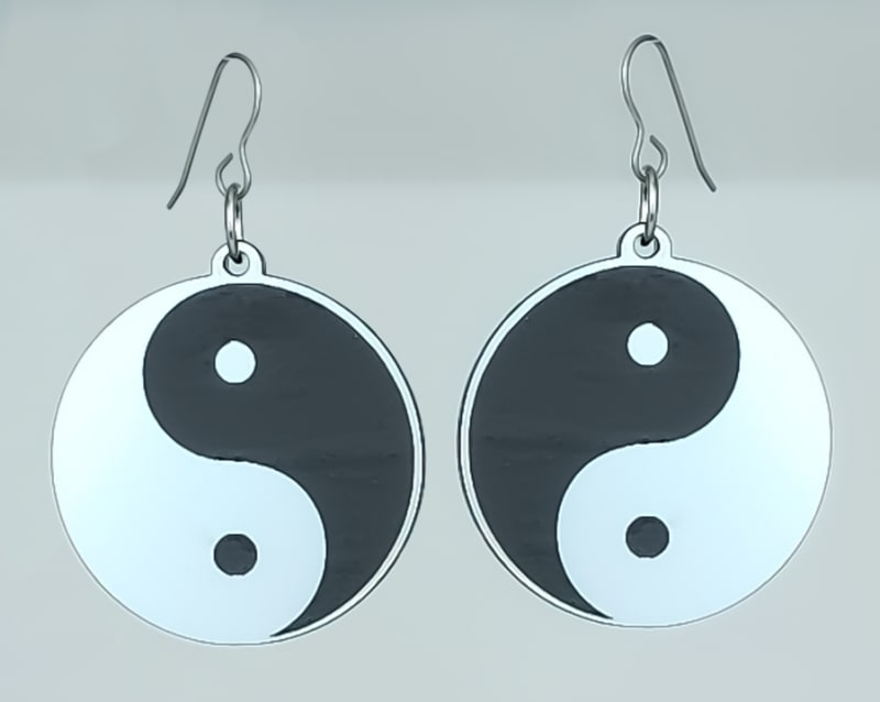 18g Earrings - Silver Acrylic - Yin Yang