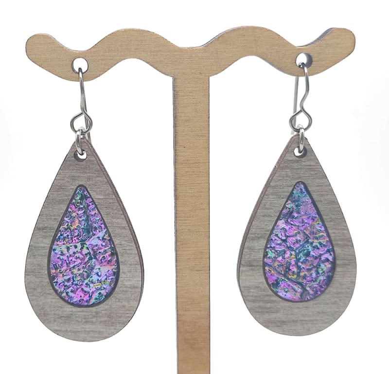 18g Earrings - Celestial Pink Dichro Inlay - Teardrop - Dovetale