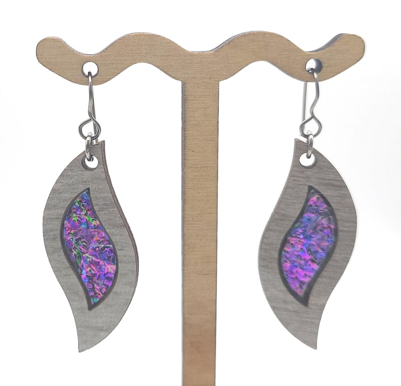 18g Earrings - Celestial Pink Dichro Inlay - Wave - Dovetale