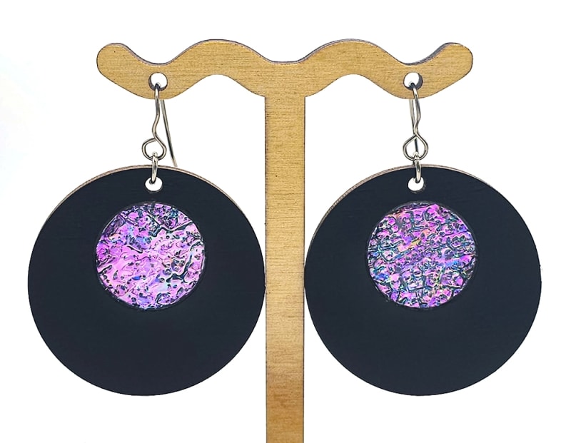 18g Earrings - Celestial Pink Dichro Inlay - Circle - Slate