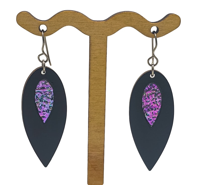18g Earrings - Celestial Pink Dichro Inlay - Petal - Slate