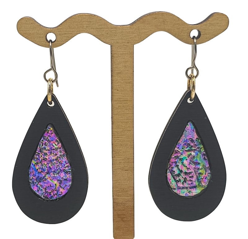 18g Earrings - Celestial Pink Dichro Inlay - Teardrop - Slate