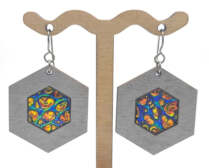 18g Earrings - Fire Starter Dichro Inlay - Hex - Dovetale