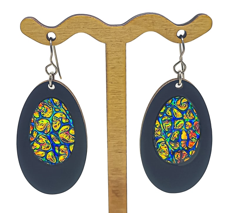 18g Earrings - Fire Starter Dichro Inlay - Oval - Slate
