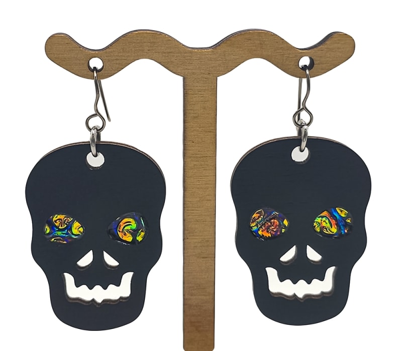 18g Earrings - Fire Starter Dichro Inlay - Skull - Slate