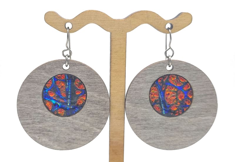 18g Earrings - Sunset Blues Dichro Inlay - Circle - Dovetale