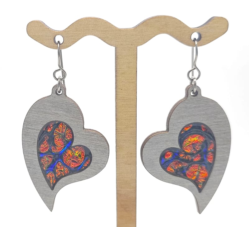 18g Earrings - Sunset Blues Dichro Inlay - Heart - Dovetale