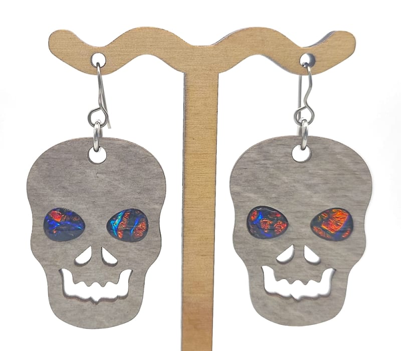 18g Earrings - Sunset Blues Dichro Inlay - Skull - Dovetale