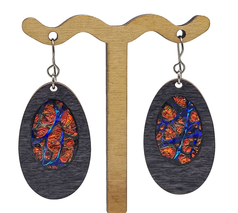 18g Earrings - Sunset Blues Dichro Inlay - Oval - Ebony