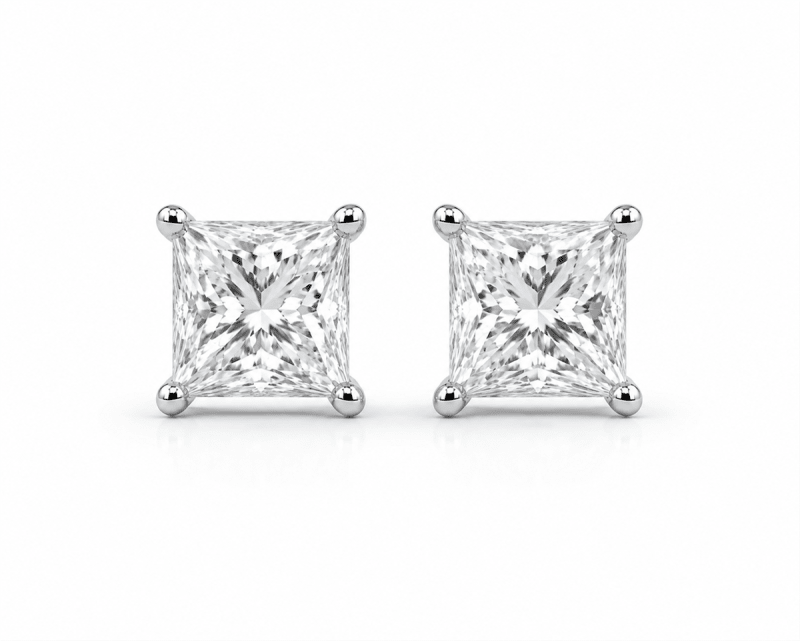 1 carat total weight princess-cut lab-grown diamond stud earrings in 14K white gold