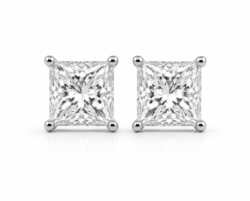 2 carat total weight princess-cut lab-grown diamond stud earrings in 14K white gold