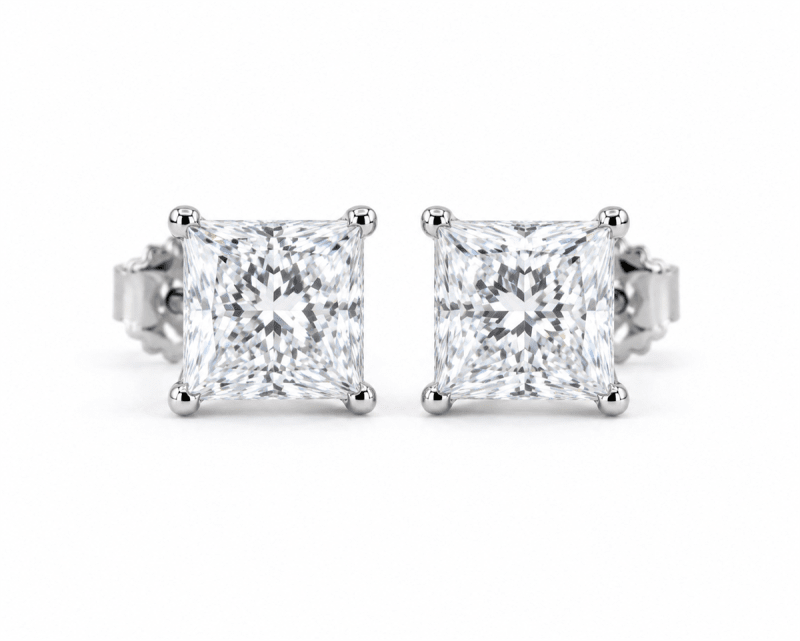 3 carat total weight princess-cut lab-grown diamond stud earrings in 14K white gold