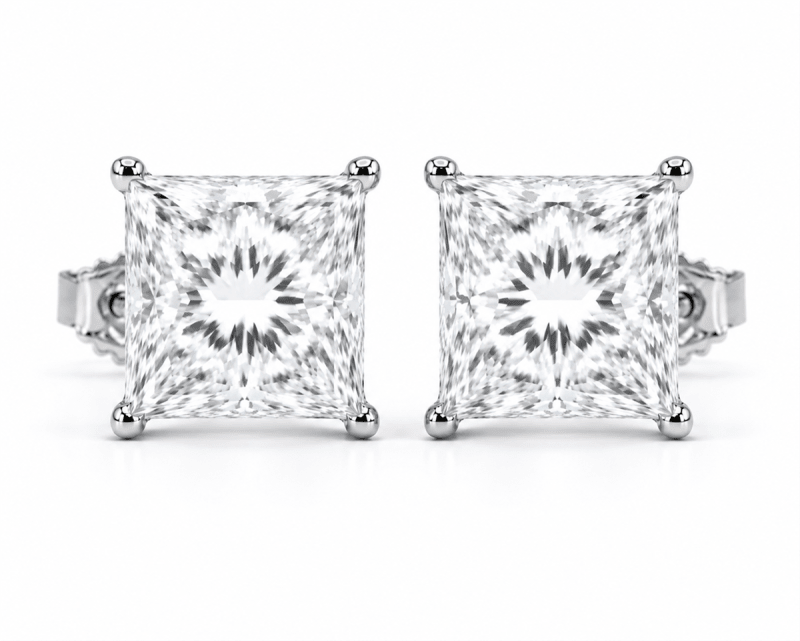 6 carat total weight princess-cut lab-grown diamond stud earrings in 14K white gold