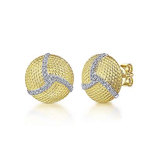 14k yellow gold serves as the base of this pair of diamond stud earrings.