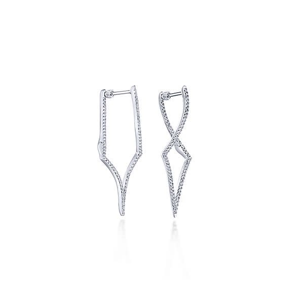 Unique and dynamic, 14k white diamond hoop earrings with 0.73 carats of diamonds.