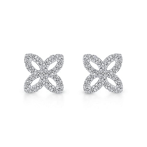 This 14k white gold diamond flower earring stud contains 0.41 carats of diamonds.