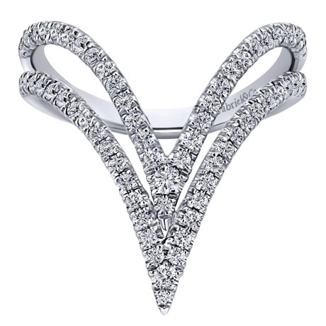 Double diamond rows stack on top of one another in glorious fashion with over one half carats of round brilliant diamonds featured in this 14k white gold diamond fashion ring. Double diamond rows stack on top of one another in glorious fashion with over one half carats of round brilliant diamonds featured in this 14k white gold diamond fashion ring.