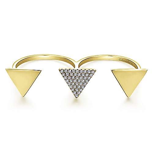 This 14k yellow gold diamond ring wraps around two fingers.