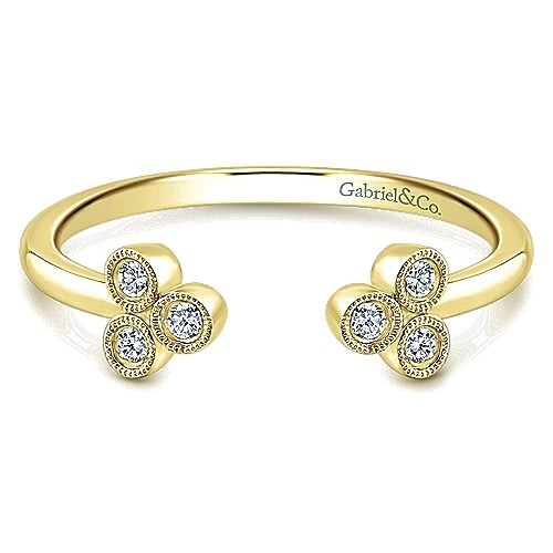 14k yellow gold diamond fashion ring with triple cluster diamond sections.