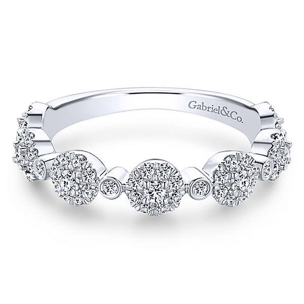 This 14k white gold diamond cluster ring features nearly one half carat of round brilliant diamonds.