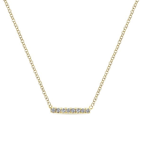 14k yellow gold diamond bar necklace with diamond accents