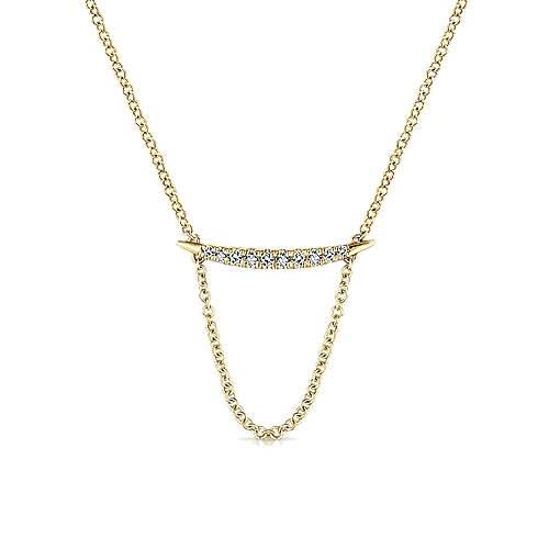 A pointed diamond bar in 14k yellow gold creates this 14k yellow gold fashion necklace.