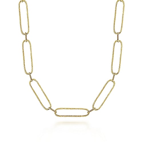 A 14k yellow gold long link necklace.