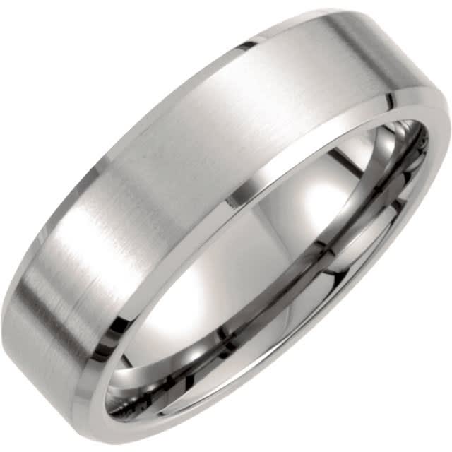 Titanium men's wedding band with beveled edge.