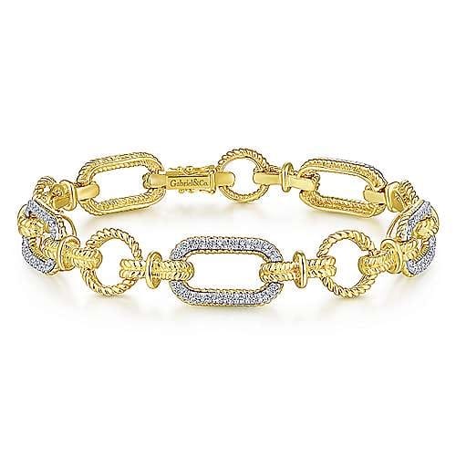 14k yellow and white gold sections create this diamond tennis bracelet.