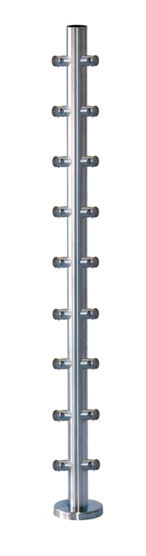 Stainless Steel Corner Newel Post with Round Bar Supports - Side View Stainless Steel Corner Newel Post with Round Bar Supports - Side View