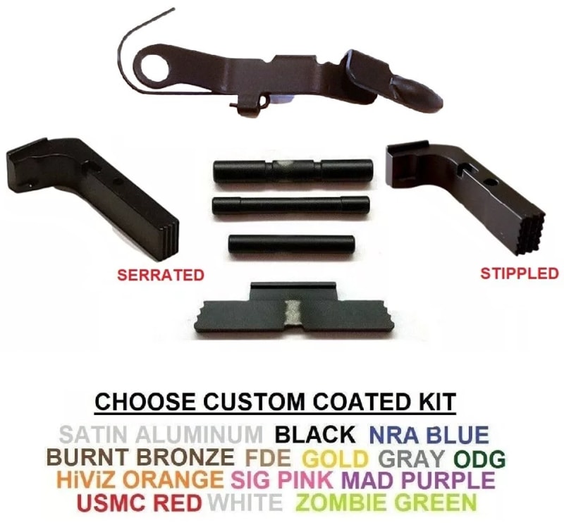 Control Kit With GHOST Bullet Extended Slide Stop Release and Magazine Release For GLOCK Models GEN 1 2 3, G17 19 26, Cerakote, Chrome, TiN Gold