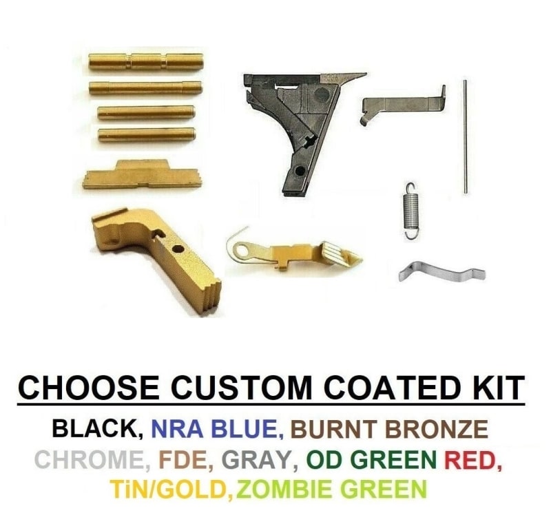 Lower Parts Kit With Extended Controls For Glock Polymer80 P80 G19 Gen 1 - 3 With Out Trigger, Cerakote, Chrome, TiN Gold Lower Parts Kit With Extended Controls For Glock Polymer80 P80 G19 Gen 1 - 3 With Out Trigger, Cerakote, Chrome, TiN Gold