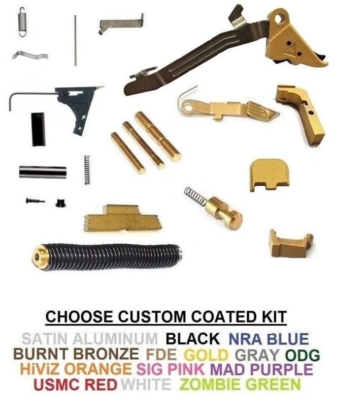 Lower and Upper Parts Kit With Tango Down For GLOCK 19 Gen 1 2 3 with Extended Controls and Tango Down Trigger. Choose Custom Coating, Cerakote, Chrome, TiN Gold