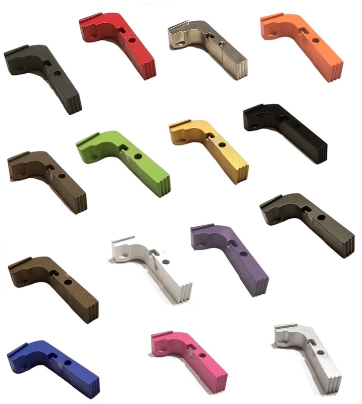 Serrated Aluminum Extended Magazine Release For Glock 17, 19, 20 Generation 1 2 3, Cerakote, Chrome