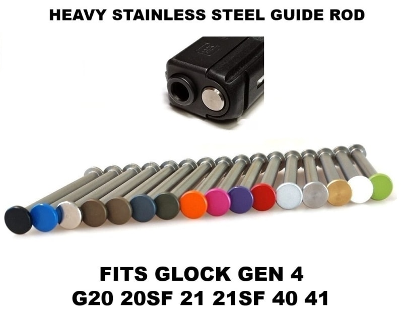 photo of GoTo SPORTS GEAR Heavy Stainless Steel Guide Rod For Glock Gen 4, G20 20SF 21 21SF 40 41, Cerakote, Chrome, TiN Gold