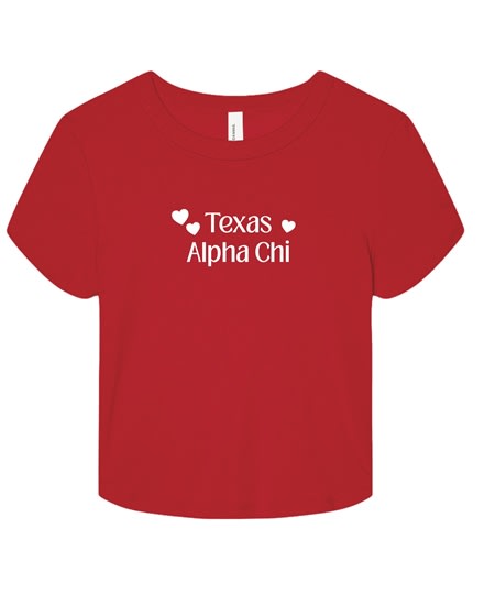 Red Baby Tee - TX White Hearts - Alpha Chi