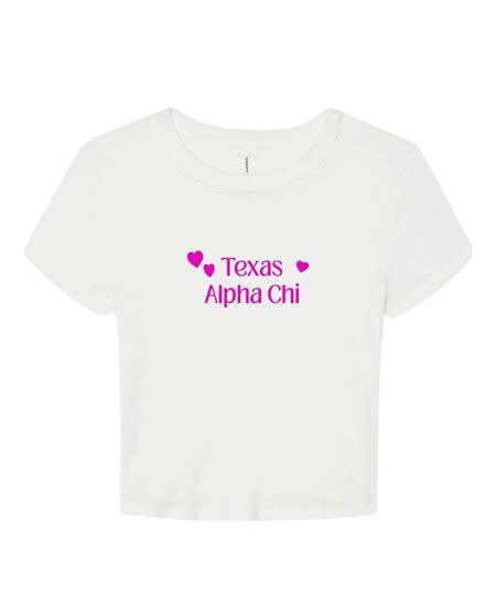 White Baby Tee - TX (Pink) Pink Hearts - Alpha Chi