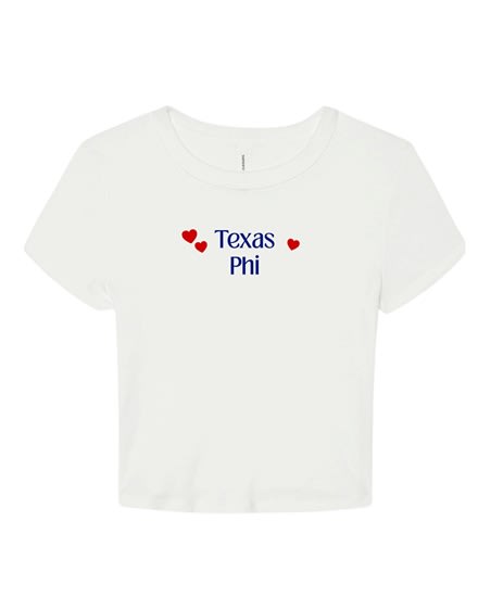White Baby Tee - TX (Navy) Red Hearts - Alpha Epsilon Phi