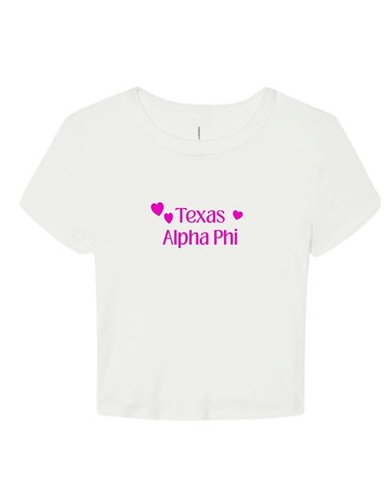 White Baby Tee - TX (Pink) Pink Hearts - Alpha Phi