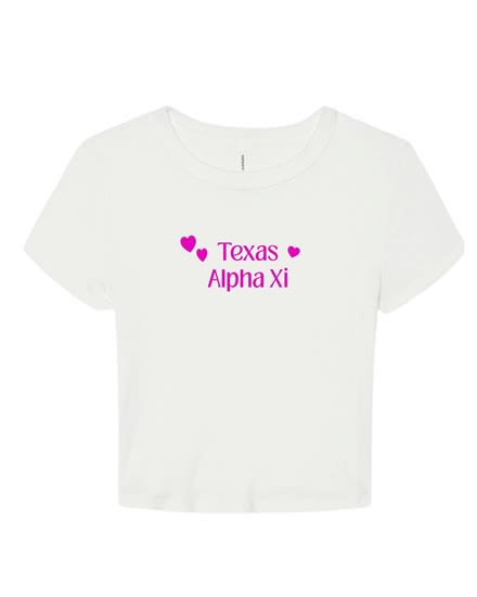 White Baby Tee - TX (Pink) Pink Hearts- Alpha Xi Delta